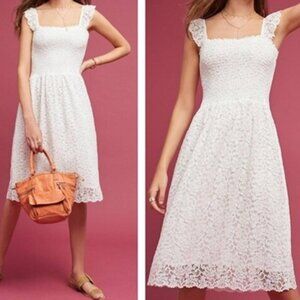 NWT Anthropologie Maeve Anastasi Smocked Lace Dress White Size Medium